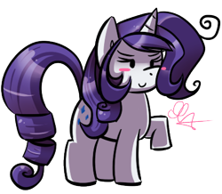 Size: 384x335 | Tagged: dead source, safe, artist:strobo-pop, character:rarity, species:pony, species:unicorn, g4, blush sticker, blushing, c:, chibi, cute, female, mare, raised hoof, simple background, smiling, solo, transparent background