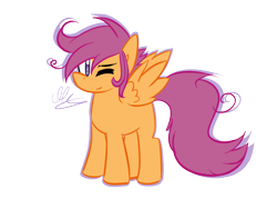 Size: 700x500 | Tagged: dead source, safe, artist:strobo-pop, character:scootaloo, species:pegasus, species:pony, g4, female, filly, one eye closed, simple background, solo, transparent background, wink