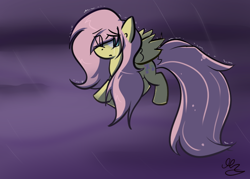 Size: 700x500 | Tagged: dead source, safe, artist:strobo-pop, character:fluttershy, species:pegasus, species:pony, g4, female, flying, mare, rain, solo
