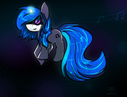 Size: 770x589 | Tagged: dead source, safe, artist:strobo-pop, character:dj pon-3, character:vinyl scratch, species:pony, species:unicorn, g4, abstract background, female, mare, music, solo