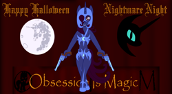Size: 900x492 | Tagged: safe, artist:thelordofdust, oc, oc only, oc:maneia, species:alicorn, species:anthro, species:pony, full moon, gun, hoof shoes, mare in the moon, moon, obsession is magic, weapon
