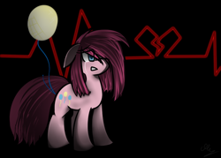 Size: 700x500 | Tagged: dead source, safe, artist:strobo-pop, character:pinkamena diane pie, character:pinkie pie, species:earth pony, species:pony, g4, abstract background, balloon, crying, electrocardiogram, female, hair over one eye, mare, solo