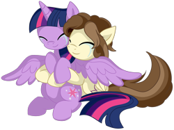 Size: 2236x1674 | Tagged: safe, artist:x-blackpearl-x, character:twilight sparkle, character:twilight sparkle (alicorn), oc, oc:lavender craft, species:alicorn, species:pegasus, species:pony, crying, hug, simple background, transparent background