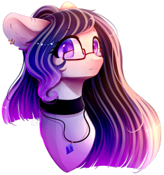 Size: 2191x2341 | Tagged: safe, artist:magicalbrownie, oc, oc only, oc:ina heart, species:pony, bust, choker, ear piercing, earring, female, glasses, high res, jewelry, mare, necklace, piercing, portrait, simple background, solo, transparent background