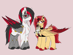 Size: 1024x768 | Tagged: safe, artist:rubysplash2018, oc, oc only, oc:ruby splash, oc:techno blitz, oc:techno wing, species:bat pony, species:pegasus, species:pony, amputee, artificial wings, augmented, baby pony, collar, cyborg pony, ear fluff, family photo, feathered wings, fluffy, freckles, hairclip, mechanical legs, mechanical wing, mouth hold, piercing, prosthetic eye, prosthetic limb, prosthetic wing, prosthetics, scar, solo, tail feathers, wings