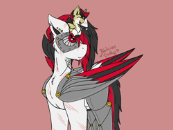 Size: 1024x768 | Tagged: safe, artist:rubysplash2018, oc, oc only, oc:techno blitz, oc:techno wing, species:bat pony, species:pegasus, species:pony, amputee, artificial wings, augmented, baby, baby pony, cyborg pony, ear fluff, family photo, father and son, fluffy, freckles, male, mechanical legs, mechanical wing, prosthetic eye, prosthetic limb, prosthetic wing, prosthetics, scar, solo, tail feathers, wings