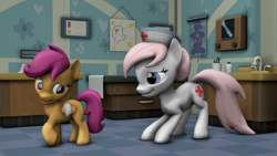 Size: 1920x1080 | Tagged: safe, artist:litterpaws, character:nurse redheart, character:scootaloo, 3d, bandage, source filmmaker, x-ray