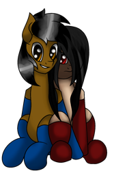 Size: 800x1200 | Tagged: safe, artist:deadwire765, oc, oc only, oc:nazreen, oc:riana, species:earth pony, species:pony, 2018 community collab, derpibooru community collaboration, clothing, looking at you, simple background, sitting, smiling, socks, the sacred riana, transparent background