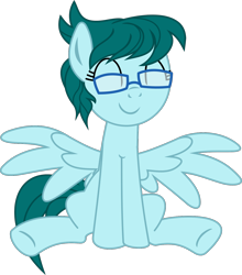 Size: 1200x1366 | Tagged: safe, alternate version, artist:yoshimon1, derpibooru original, oc, oc only, oc:cloudy bits, species:pegasus, species:pony, eyes closed, female, glasses, mare, simple background, sitting, solo, spread wings, transparent background, wings