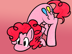 Size: 4000x3000 | Tagged: safe, artist:brsajo, character:pinkie pie, behaving like a dog, cute, diapinkes, face down ass up, female, pink background, puppy pie, simple background, sniffing, solo