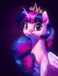 Size: 2429x3180 | Tagged: safe, artist:terrafomer, character:twilight sparkle, character:twilight sparkle (alicorn), species:alicorn, species:pony, bust, crown, ethereal mane, female, jewelry, long mane, portrait, regalia, smiling, solo