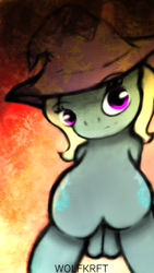 Size: 480x852 | Tagged: safe, artist:wolfkrft, edit, character:trixie, species:pony, species:unicorn, bipedal, both cutie marks, clothing, female, hands behind back, hat, magic, mare, modern art, optical illusion, revision, signature, solo, trixie's hat, uncanny valley, wat