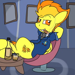Size: 5000x5000 | Tagged: safe, artist:undercoverpone, character:spitfire, species:pegasus, species:pony, absurd resolution, alcohol, chair, cigar, clothing, female, lounging, mare, sitting, smoking, solo, uniform, wonderbolts
