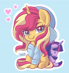 Size: 5600x5900 | Tagged: safe, artist:dressella, character:sunset shimmer, character:twilight sparkle, species:pony, species:unicorn, ship:sunsetsparkle, absurd resolution, clothing, cute, female, heart, lesbian, looking at you, shimmerbetes, shipping