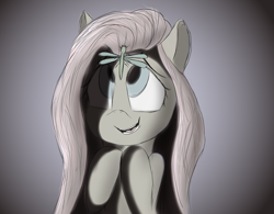 Size: 3840x3000 | Tagged: safe, artist:sweetbrew, character:fluttershy, species:pegasus, species:pony, bust, dragonfly, female, gradient background, hooves to the chest, insect, looking at something, looking up, monochrome, open mouth, portrait, sketch, smiling, solo