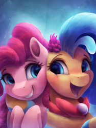 Size: 2250x3000 | Tagged: safe, artist:vanillaghosties, character:pinkie pie, character:princess skystar, species:seapony (g4), my little pony: the movie (2017), cute, debatably not shipping, diapinkes, female, open mouth, skyabetes