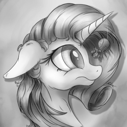 Size: 1500x1500 | Tagged: safe, artist:check3256, character:rarity, character:twilight sparkle, species:pony, species:unicorn, black and white, bust, duo, female, floppy ears, grayscale, looking at each other, mare, monochrome, monster pony, original species, portrait, size difference, species swap, spider, spiderpony, twispider