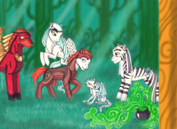 Size: 3506x2550 | Tagged: safe, artist:whitefangkakashi300, species:dragon, species:pony, species:zebra, abbot cellach, aisling, brendan, brother aidan, crossover, dragonified, pangur ban, ponified, secret of kells, species swap, zebrafied
