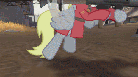 Size: 464x261 | Tagged: safe, artist:darkgloones, character:derpy hooves, character:rarity, animated, clothing, cosplay, costume, dead ringer, derpy soldier, female, market gardener, rarispy, rocket launcher, shovel, soldier, spy, team fortress 2, trolldier, youtube link