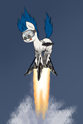 Size: 1280x1906 | Tagged: safe, artist:prismstreak, oc, oc:merlin, species:pony, blep, concentrating, female, goggles, gridfins, heads up display, landing, mare, original species, ponified, rocket, rocket pony, solo, space, spacex, tongue out