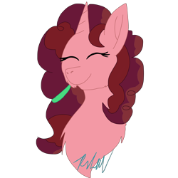 Size: 2048x2048 | Tagged: safe, artist:artisticfangirl7, oc, oc only, oc:apple butter (ice1517), parent:big macintosh, parent:sugar belle, parents:sugarmac, species:pony, species:unicorn, icey-verse, bust, eyes closed, female, mare, offspring, simple background, solo, transparent background