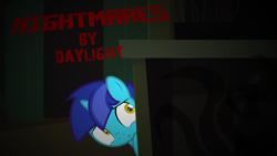 Size: 1600x900 | Tagged: safe, artist:kiwipone, oc, oc:daylight dream, species:pony, colt, game, game: nightmares by daylight, hiding, horror, horror game, male, nightmares by daylight, poster, promotional art, scared, tentacles, title