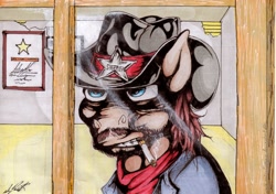 Size: 2450x1720 | Tagged: safe, artist:megaphonnic, character:sheriff silverstar, species:pony, cigarette, clothing, cowboy hat, hat, male, signature, solo, stallion