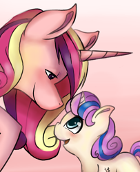 Size: 952x1171 | Tagged: safe, artist:kysimon, character:princess cadance, character:princess flurry heart, species:alicorn, species:pony, baby, baby pony, female, filly, mama cadence, mother and daughter