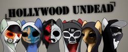 Size: 1390x575 | Tagged: safe, artist:makc-hunter, species:pony, species:unicorn, cap, clothing, hat, hollywood undead, hoodie, mask, ponified