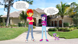 Size: 1500x850 | Tagged: safe, artist:mytri-atari, character:spike, character:sunset shimmer, character:twilight sparkle, species:dog, ship:sunsetsparkle, my little pony:equestria girls, equestria guys, female, half r63 shipping, male, rule 63, shipping, spike the dog, straight, sunset glare, twiglare