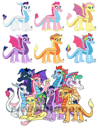Size: 2874x3770 | Tagged: safe, artist:bananimationofficial, character:applejack, character:fluttershy, character:pinkie pie, character:princess celestia, character:princess luna, character:rainbow dash, character:rarity, character:spike, character:twilight sparkle, species:dragon, species:pony, colt, dragoness, dragonified, dragonjack, dragonlestia, female, flutterdragon, lunadragon, male, mane six, obtrusive watermark, pinkiedragon, ponified, ponified spike, rainbow dragon, raridragon, simple background, species swap, twilidragon, watermark, white background
