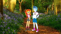 Size: 1500x850 | Tagged: safe, artist:mytri-atari, character:sonata dusk, character:sunset shimmer, equestria girls:legend of everfree, g4, my little pony: equestria girls, my little pony:equestria girls, camp everfree outfits, converse, equestria guys, female, forest, half r63 shipping, male, real life background, rule 63, scherzo lesto, shipping, shoes, sunlesto