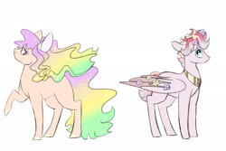 Size: 3000x2000 | Tagged: safe, artist:arirain, oc, parent:applejack, parent:fluttershy, parent:princess celestia, parents:applelestia, parents:flutterlestia, species:earth pony, species:pegasus, species:pony, duo, ethereal mane, flower, flower in hair, galaxy mane, half-siblings, magical lesbian spawn, offspring