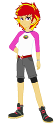 Size: 300x680 | Tagged: safe, artist:mytri-atari, character:sunset shimmer, equestria girls:legend of everfree, g4, my little pony: equestria girls, my little pony:equestria girls, boots, bracelet, camp everfree outfits, equestria guys, jewelry, male, rule 63, shoes, sunset glare, wrong eye color