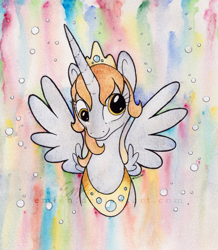 Size: 1024x1172 | Tagged: safe, artist:emfen, character:derpy hooves, species:alicorn, species:pony, alicornified, derpicorn, female, princess derpy, race swap, solo, traditional art