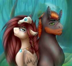 Size: 4300x3900 | Tagged: safe, artist:ondrea, oc, oc only, oc:ondrea, unnamed oc, species:pegasus, species:pony, father and daughter, female, male, mare, skull, stallion