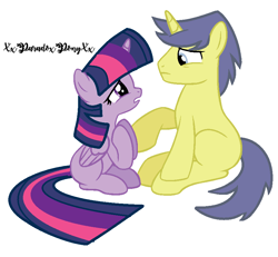 Size: 880x812 | Tagged: safe, artist:xxparadoxponyxx, base used, character:comet tail, character:twilight sparkle, character:twilight sparkle (alicorn), species:alicorn, species:pony, ship:cometlight, female, male, shipping, simple background, sitting, straight, white background