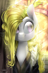 Size: 1000x1500 | Tagged: safe, artist:wacky-skiff, character:surprise, species:pegasus, species:pony, clothing, female, hair over one eye, mare, smiling, solo, sunlight