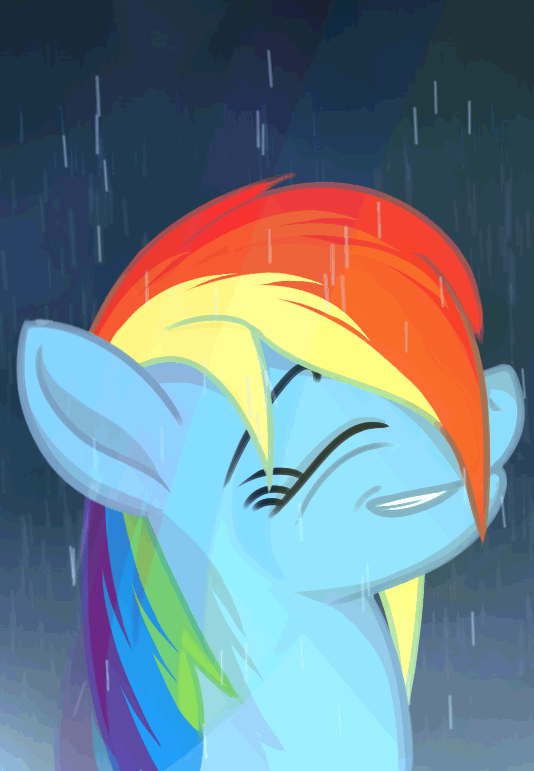 Size: 534x771 | Tagged: safe, artist:twodeepony, character:rainbow dash, species:pegasus, species:pony, animated, cute, dashabetes, eyes closed, female, gif, happy, mare, rain, smiling, solo, wet, wet mane