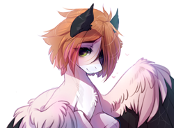 Size: 2626x1920 | Tagged: safe, artist:mich-art, oc, oc only, species:pegasus, species:pony, coat markings, colored ears, colored wings, female, green eyes, looking at you, mare, simple background, solo, white background
