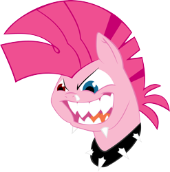 Size: 3042x3076 | Tagged: safe, artist:grinning-alex, character:pinkie pie, species:earth pony, species:pony, comic:a piece of pie, alternate hairstyle, choker, female, mare, nose piercing, piercing, punk, punkie pie, sharp teeth, simple background, solo, spiked choker, transparent background, vector
