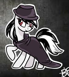 Size: 480x536 | Tagged: safe, artist:grimm821525, oc, oc:adalina grimm, species:earth pony, species:pony, cloak, clothing, female, hat, mare, raised hoof, solo