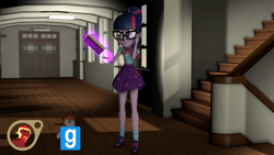 Size: 3840x2160 | Tagged: safe, artist:empireoftime, character:twilight sparkle, character:twilight sparkle (scitwi), species:eqg human, my little pony:equestria girls, 3d, cutie mark on clothes, downloadable, glasses, glowing hands, gmod, magic, source filmmaker, telekinesis