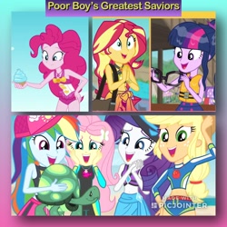 Size: 2048x2048 | Tagged: safe, artist:huntercwalls, character:applejack, character:fluttershy, character:pinkie pie, character:rainbow dash, character:rarity, character:sunset shimmer, character:twilight sparkle, character:twilight sparkle (scitwi), species:eqg human, episode:the salty sails, equestria girls:forgotten friendship, g4, my little pony: equestria girls, my little pony:equestria girls, aww... baby turtles, beach, bonding, clothing, cupcake, cute, food, love, swimsuit, tortoise