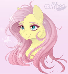 Size: 855x927 | Tagged: safe, artist:mrgdog, character:fluttershy, species:pegasus, species:pony, bust, cheek fluff, chest fluff, female, looking away, looking up, mare, portrait, smiling, solo