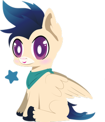 Size: 1024x1197 | Tagged: safe, artist:lordswinton, oc, oc only, oc:ravi, species:pegasus, species:pony, adorkable, bandana, blue, chibi, clydesdale, commission, cute, dork, simple background, sitting, solo, spread wings, stars, transparent background, wings