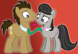 Size: 1280x888 | Tagged: safe, artist:ask-theponydoctor, artist:theevilflashanimator, character:doctor whooves, character:octavia melody, character:time turner, species:earth pony, species:pony, bow tie, doctavia, duo, female, male, mare, necktie, stallion