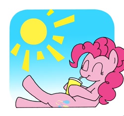 Size: 700x659 | Tagged: safe, artist:manulis, character:pinkie pie, species:earth pony, species:pony, drink, enjoying, eyes closed, female, leaning back, mare, smiling, solo, sun