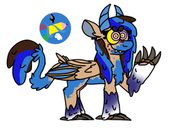 Size: 1600x1200 | Tagged: safe, artist:latiapainting, oc, oc:painting cincel, alternate universe, beanbrows, bfb, chest fluff, claws, crazy eyes, cutie mark, eyebrows, floppy ears, four, horn, leonine tail, paws, raised hoof, simple background, spots, teeth, tinga ponies species, transparent background
