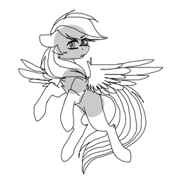 Size: 2000x2000 | Tagged: safe, artist:katzishiki, character:rainbow dash, species:pegasus, species:pony, female, flying, high res, mare, monochrome, simple background, sketch, solo, white background